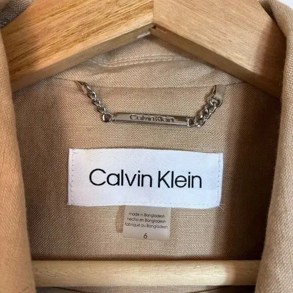 NWOT Calvin Klein Womens Linen Cinched Blazer Size 6 One Button Tan Breathable - Picture 7 of 14